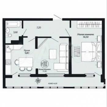 Продается 2-х комнатная квартира, 59 м²