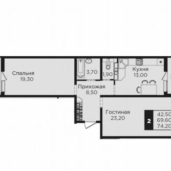 Продается 2-х комнатная квартира, 74 м²