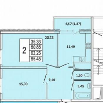 Продается 2-х комнатная квартира, 61,8 м²
