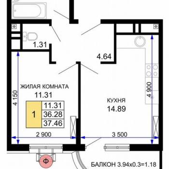 Продается 1-комнатная квартира, 37 м²