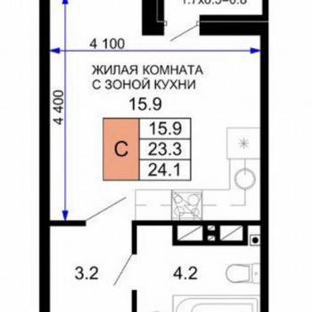 Продается 1-комнатная квартира, 24,1 м²