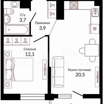 Продается 1-комнатная квартира, 42,7 м²