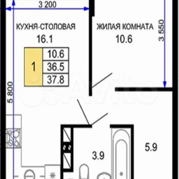 Продается 1-комнатная квартира, 37,4 м²