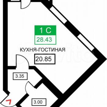 Продается 1-комнатная квартира, 28,4 м²