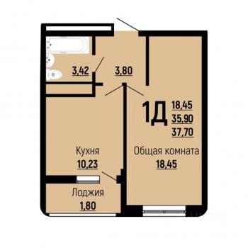 Продается 1-комнатная квартира, 37 м²