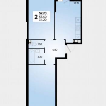 Продается 2-х комнатная квартира, 58 м²