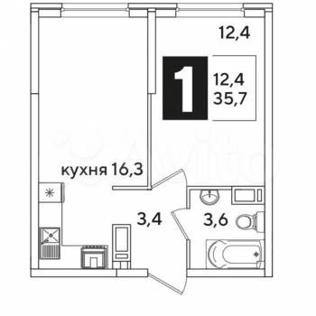 Продается 1-комнатная квартира, 35,3 м²