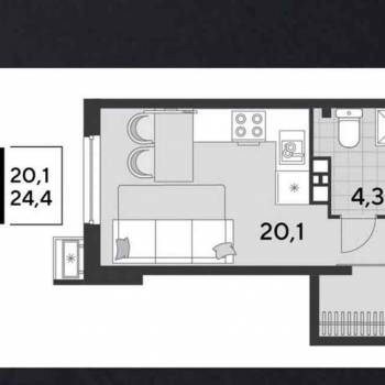 Продается 1-комнатная квартира, 24,4 м²