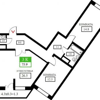 Продается 3-х комнатная квартира, 76 м²