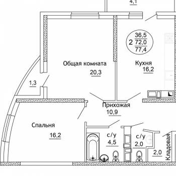 Продается 2-х комнатная квартира, 72,4 м²