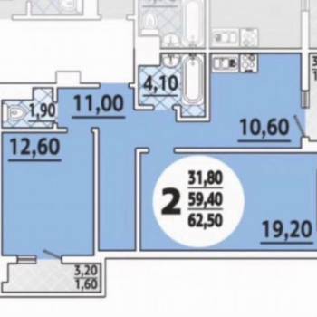 Продается 2-х комнатная квартира, 63 м²