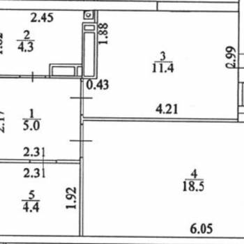 Продается 1-комнатная квартира, 43,6 м²