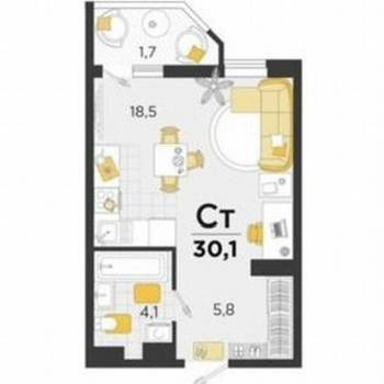 Продается 1-комнатная квартира, 28,3 м²