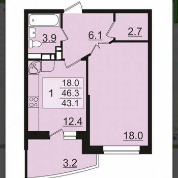 Сдается 1-комнатная квартира, 43 м²