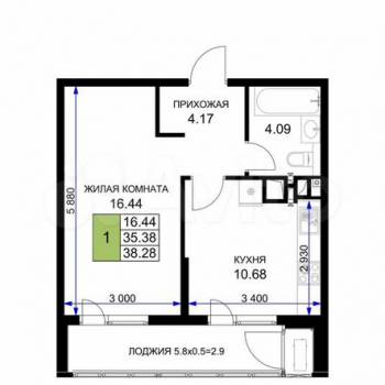 Сдается 1-комнатная квартира, 38,3 м²
