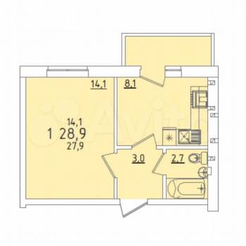 Продается 1-комнатная квартира, 28,9 м²
