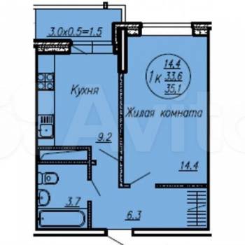 Сдается 1-комнатная квартира, 35,1 м²