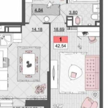 Продается 1-комнатная квартира, 42,5 м²