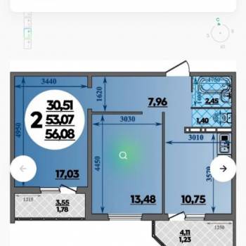 Сдается 2-х комнатная квартира, 56 м²