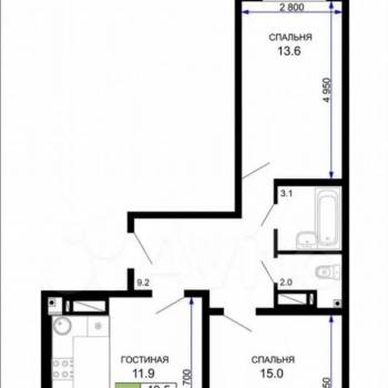 Продается 2-х комнатная квартира, 60 м²
