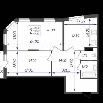 Сдается 2-х комнатная квартира, 65,9 м²