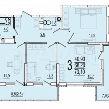 Продается 3-х комнатная квартира, 73 м²
