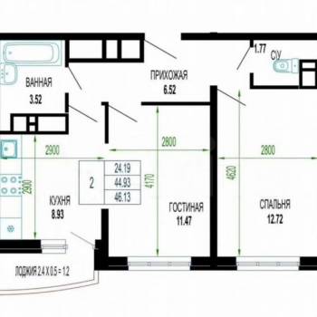 Продается 2-х комнатная квартира, 46,3 м²