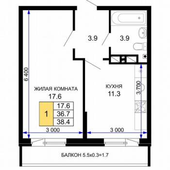 Продается 1-комнатная квартира, 42,5 м²