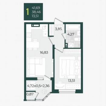 Продается 1-комнатная квартира, 41,7 м²