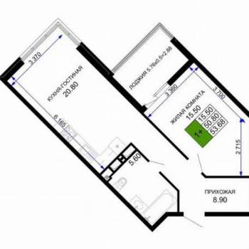 Продается 1-комнатная квартира, 57,1 м²