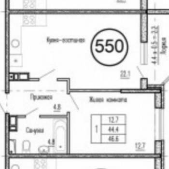 Продается 1-комнатная квартира, 46,6 м²