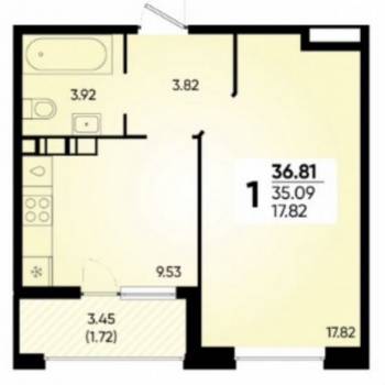 Продается 1-комнатная квартира, 34,9 м²
