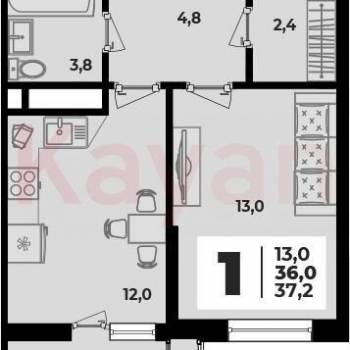 Сдается 1-комнатная квартира, 37 м²