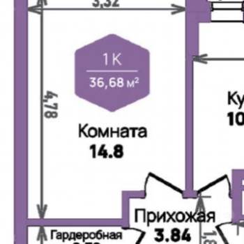 Продается 1-комнатная квартира, 36,38 м²