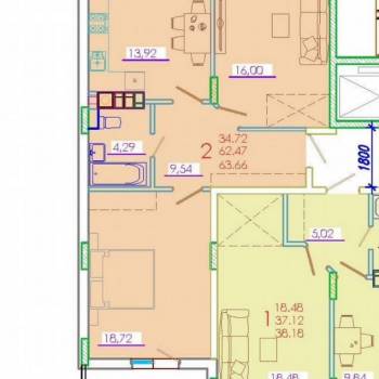 Продается 2-х комнатная квартира, 62,4 м²