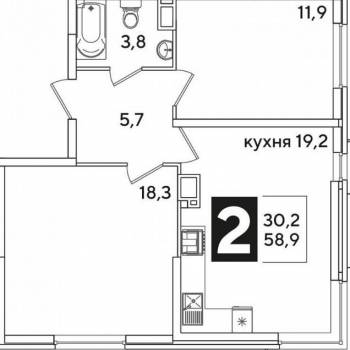 Сдается 2-х комнатная квартира, 58,5 м²