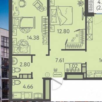 Сдается 2-х комнатная квартира, 58 м²