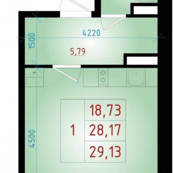 Продается 1-комнатная квартира, 29,1 м²