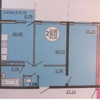 Продается 2-х комнатная квартира, 46,5 м²