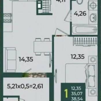 Продается 1-комнатная квартира, 38,5 м²