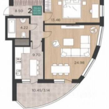 Продается 2-х комнатная квартира, 64 м²