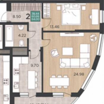 Продается 2-х комнатная квартира, 64 м²