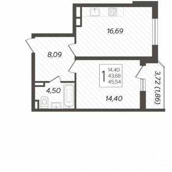 Продается 1-комнатная квартира, 46 м²