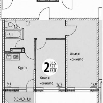 Продается 2-х комнатная квартира, 51,7 м²