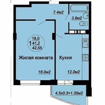 Сдается 1-комнатная квартира, 42 м²
