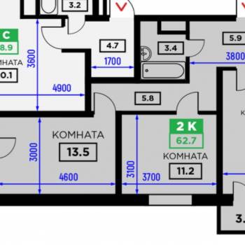 Сдается 2-х комнатная квартира, 64 м²