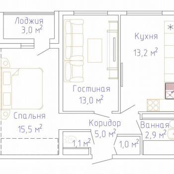 Продается 2-х комнатная квартира, 51,7 м²