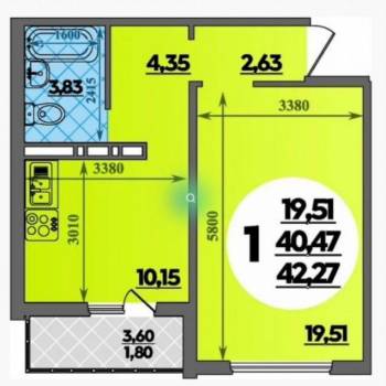 Продается 1-комнатная квартира, 41 м²