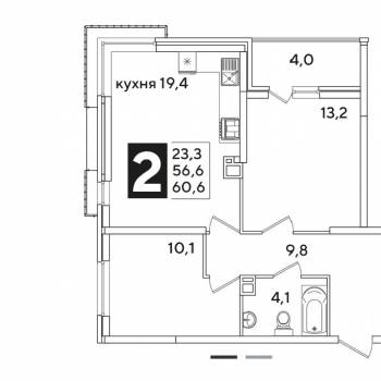 Сдается 2-х комнатная квартира, 56,6 м²