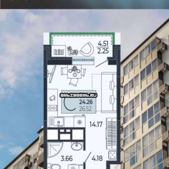 Продается 1-комнатная квартира, 24 м²